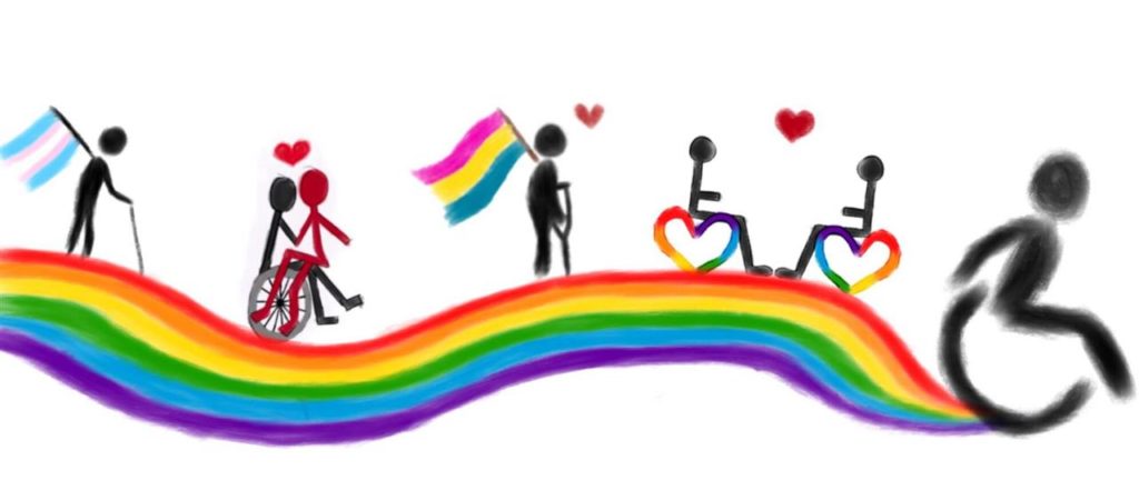 Tegning regnbue og handicapsymboler
